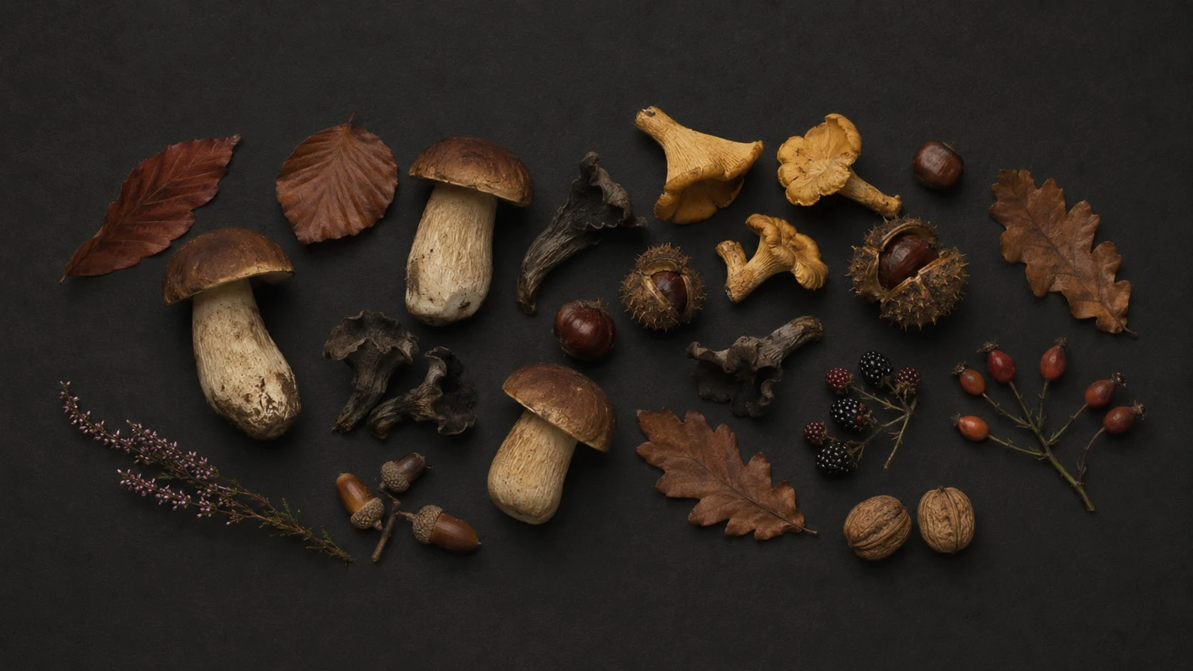 Plaque d'automne, composition sur fond sombre